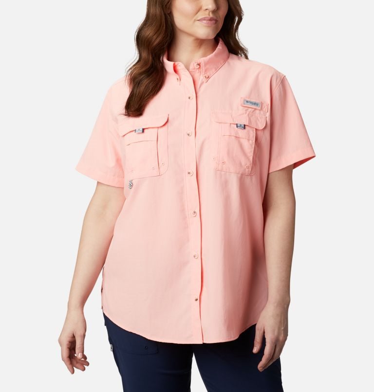 Women\'s Columbia PFG Bahama Short Sleeve Shirts Pink | Plus Size CA-M84C5